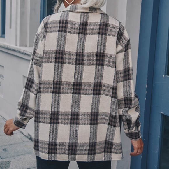 Cozy Plaid Button up Oversized Jacket Shacket Boyfriend - Picture 3 of 4